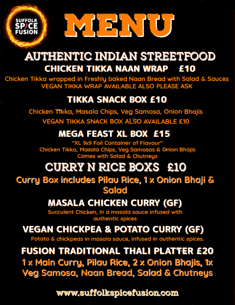 Suffolk Spice Fusion Menu